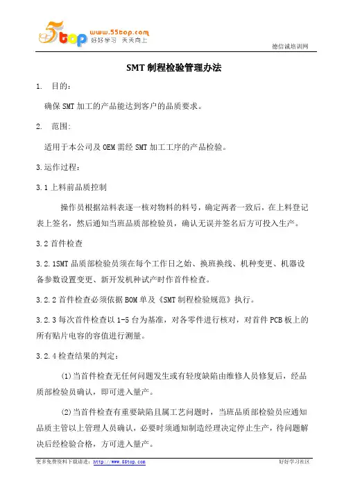 SMT车间制程检验管理办法