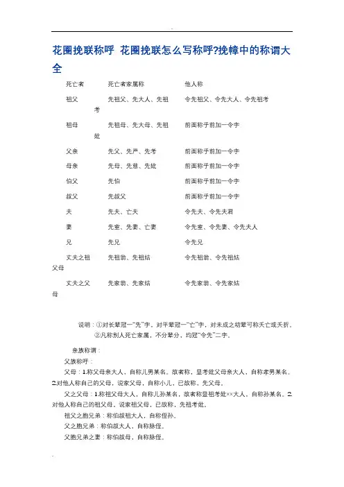 花圈挽联称呼大全亲属