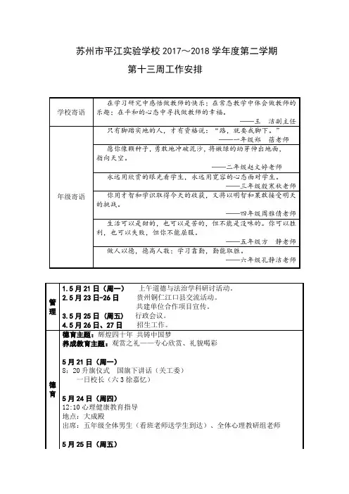 苏州市平江实验学校2017~2018学年度第二学期