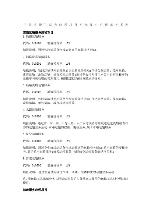 营改增税目及税率
