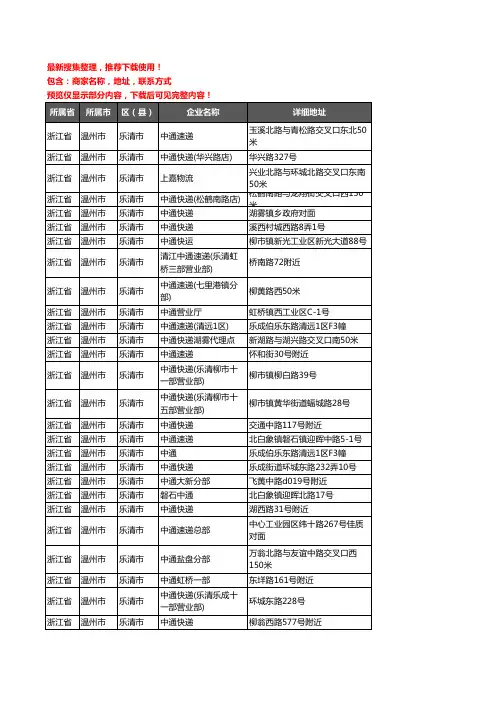 新版浙江省温州市乐清市中通快递企业公司商家户名录单联系方式地址大全35家