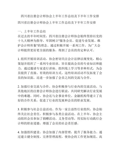 四川省注册会计师协会上半年工作总结及下半年工作安排
