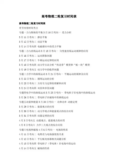 高考物理二轮复习时间表