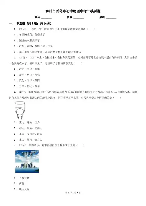 泰州市兴化市初中物理中考二模试题