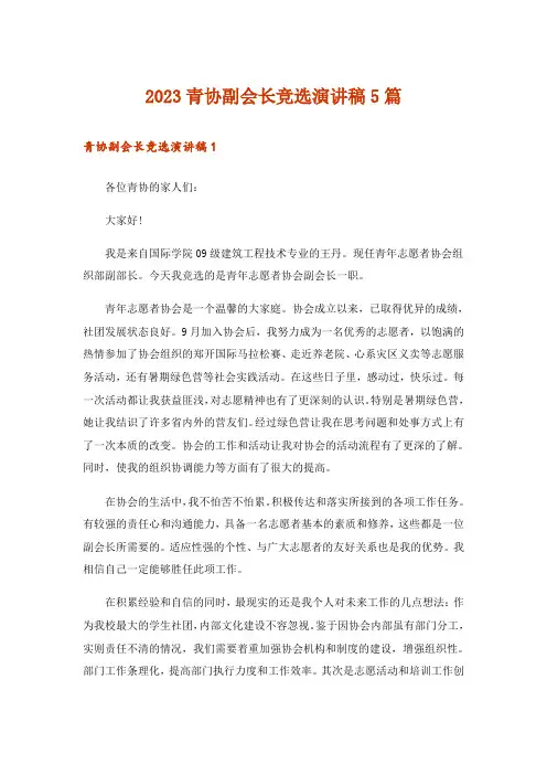2023青协副会长竞选演讲稿5篇