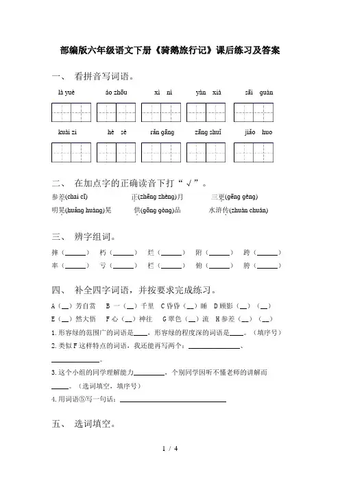 部编版六年级语文下册《骑鹅旅行记》课后练习及答案