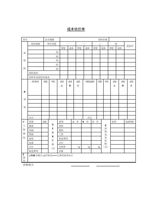 成本估价单2(1)