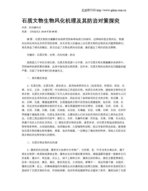 石质文物生物风化机理及其防治对策探究