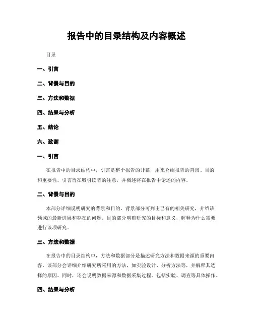 报告中的目录结构及内容概述