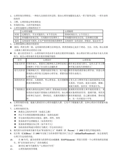 咨询心理学复习提纲