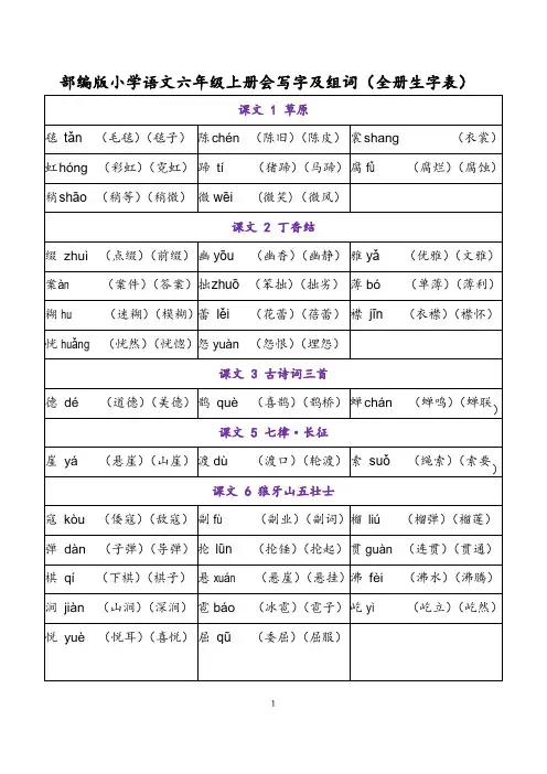 部编版小学语文六年级上册会写字及组词(全册生字表)