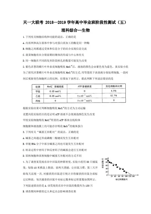 河南省天一大联考2019届高三阶段性测试(五)生物试卷Word版含答案
