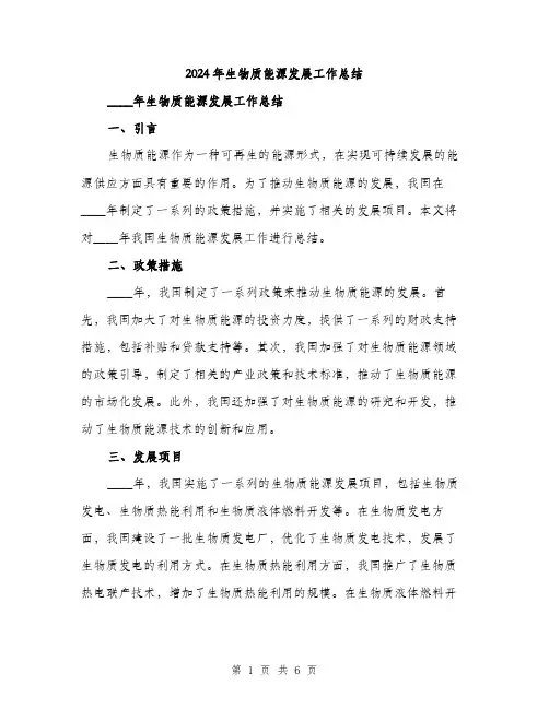 2024年生物质能源发展工作总结（2篇）