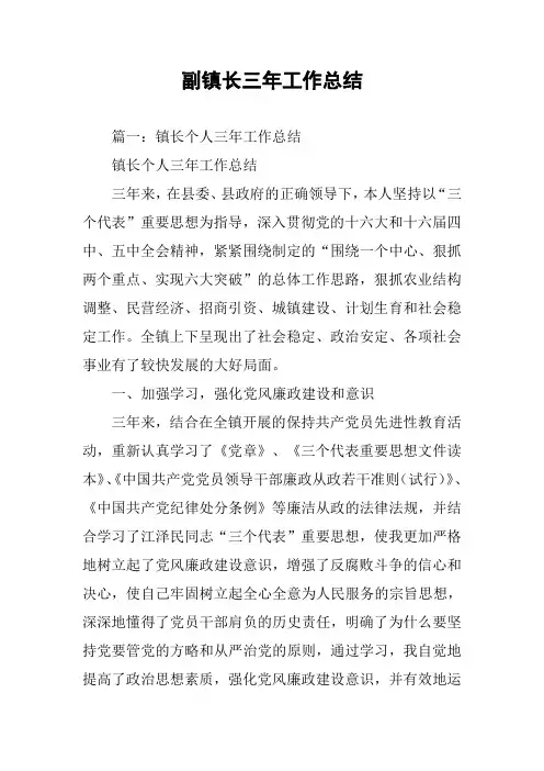 副镇长三年工作总结