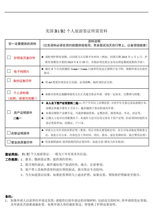 美国个人旅游签证所需资料(简易版)