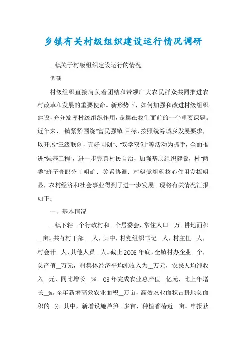 乡镇有关村级组织建设运行情况调研