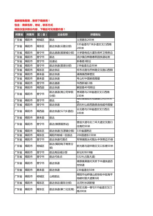 新版广东省揭阳市韵达快递企业公司商家户名录单联系方式地址大全83家
