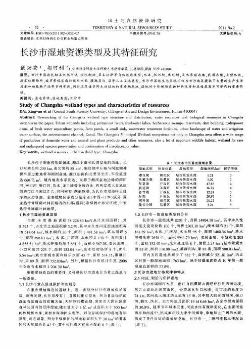 长沙市湿地资源类型及其特征研究