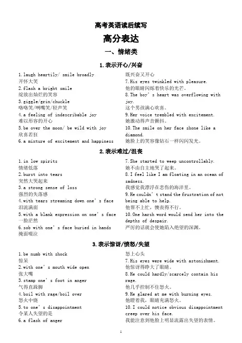 高中英语高考读后续写高分表达汇总(共五个主题)