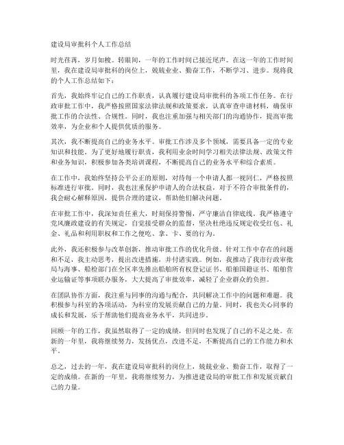建设局审批科个人工作总结