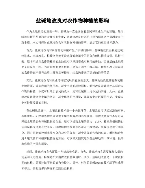 盐碱地改良对农作物种植的影响