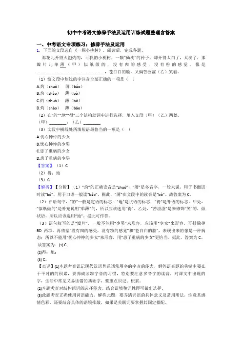 初中中考语文修辞手法及运用训练试题整理含答案