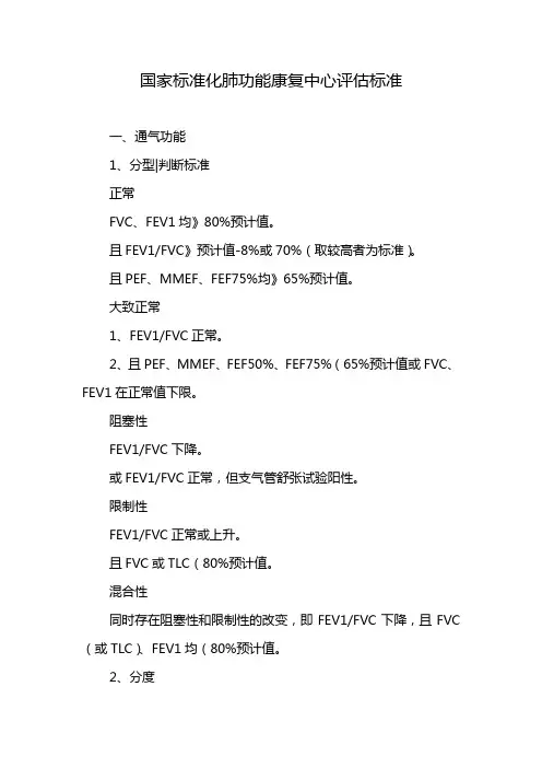 国家标准化肺功能康复中心评估标准