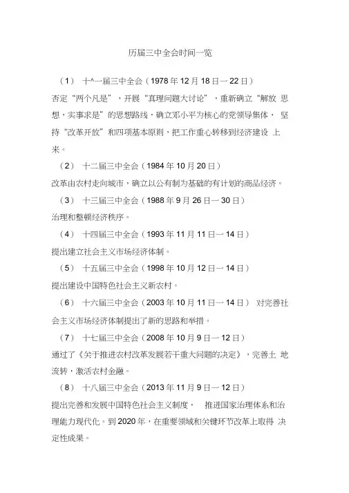 历届三中全会时间一览
