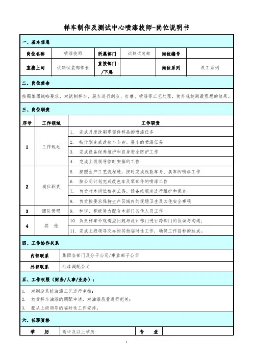 喷漆技师岗位说明书
