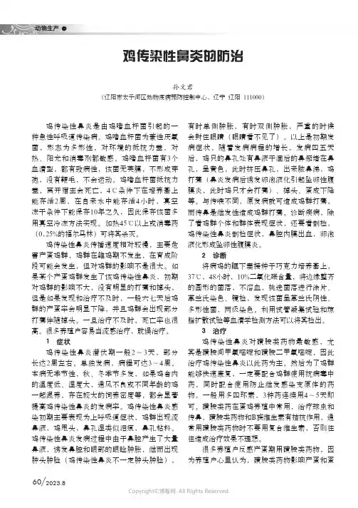 鸡传染性鼻炎的防治