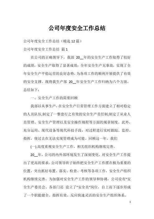 公司年度安全工作总结
