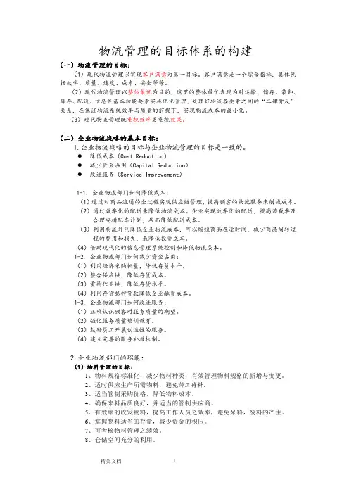 物流管理的目标体系的构建