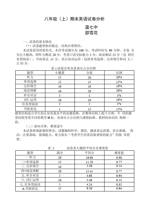 八年级(上)期末英语试卷分析.doc