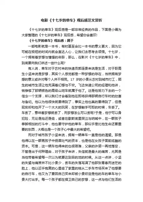 电影《十七岁的单车》观后感范文赏析