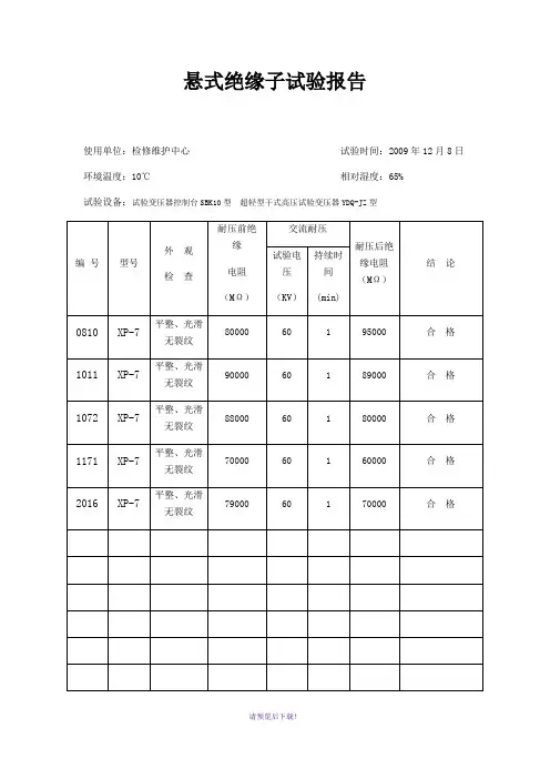 悬式绝缘子试验报告