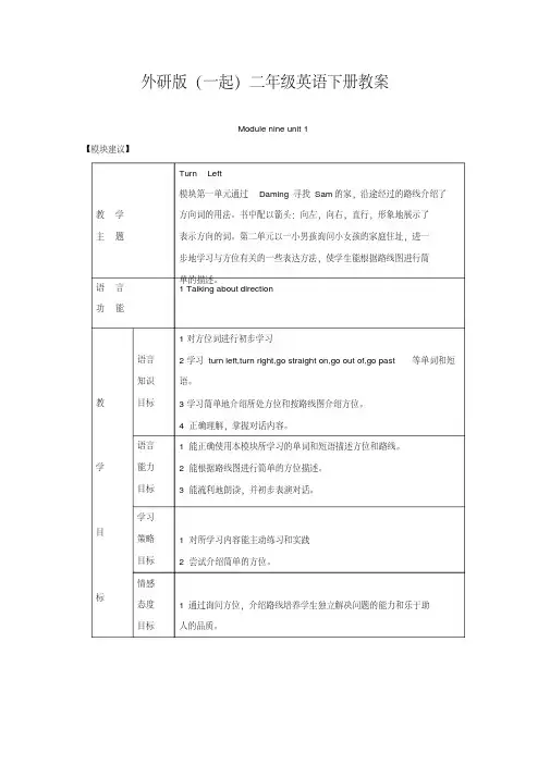 二年级英语下册Module9Unit1(1)教案外研版(一起)
