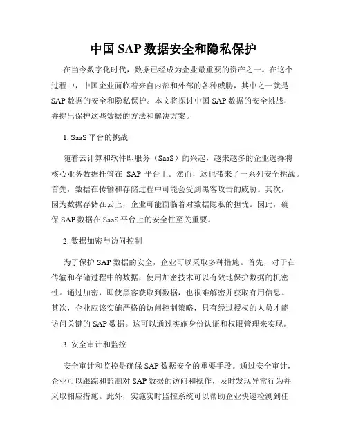 中国SAP数据安全和隐私保护