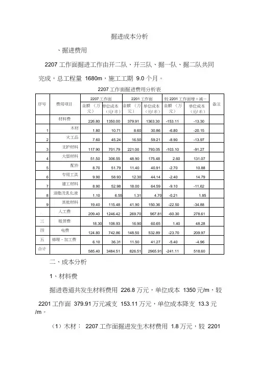 煤矿井下掘进成本分析