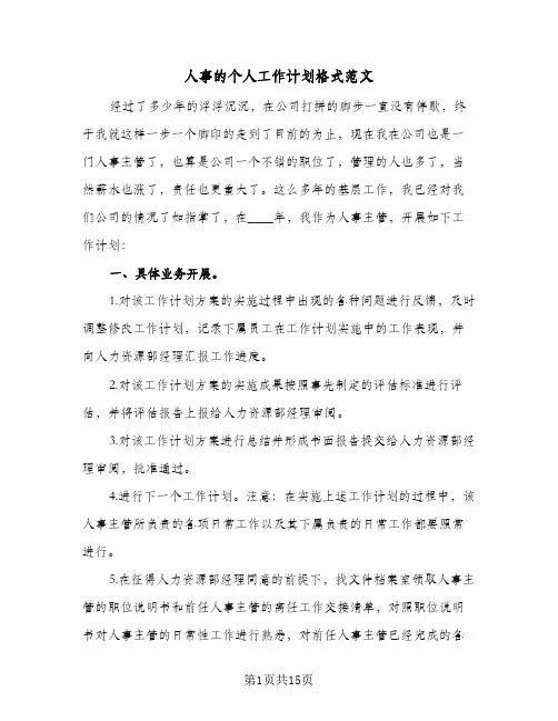 人事的个人工作计划格式范文(5篇)