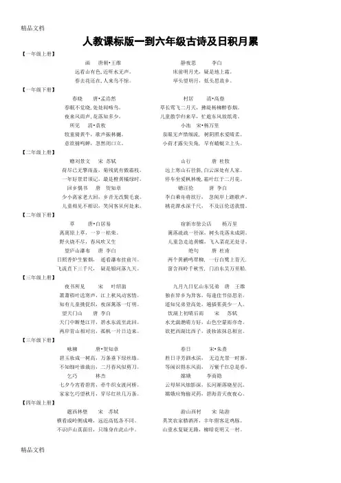 最新小学语文人教版一至六年级古诗词及日积月累