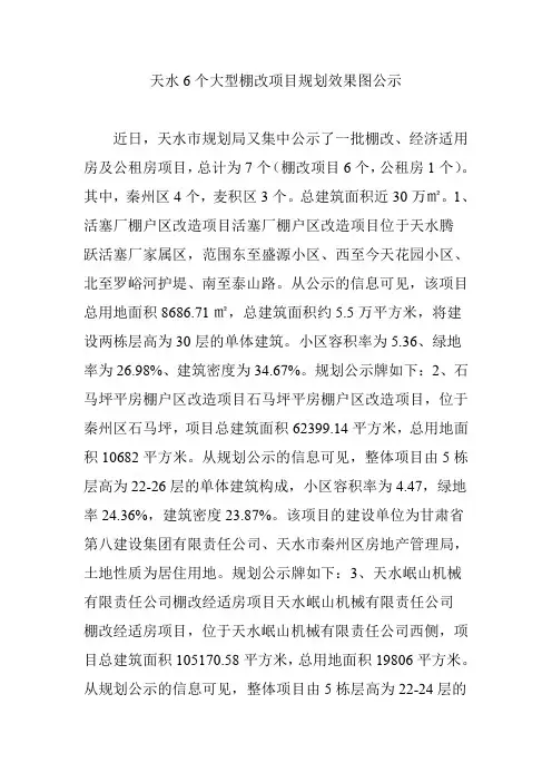 天水6个大型棚改项目规划效果图公示