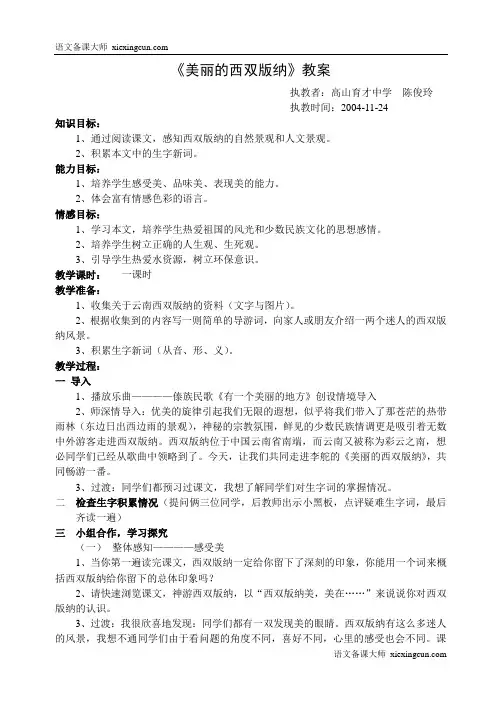 美丽的西双版纳教案