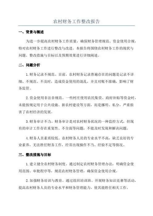 农村财务工作整改报告
