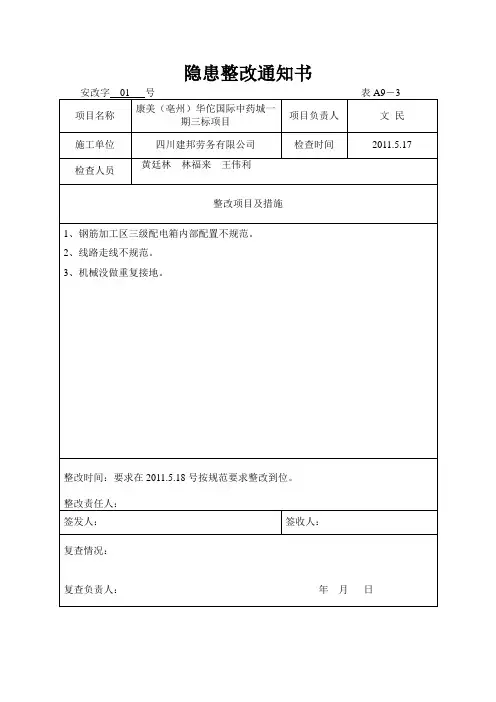 001吊篮隐患整改通知书