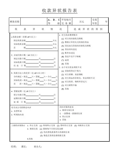 收款异状报告表