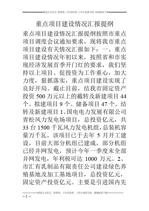 重点项目建设情况汇报提纲