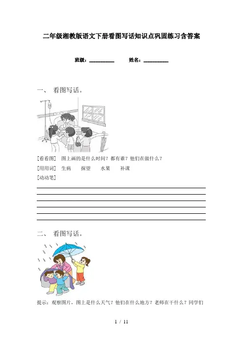 二年级湘教版语文下册看图写话知识点巩固练习含答案
