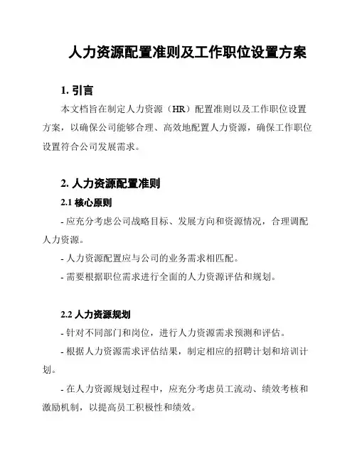 人力资源配置准则及工作职位设置方案