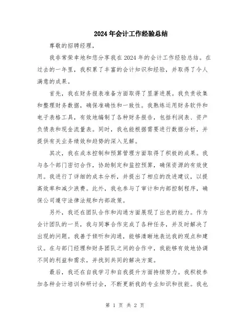 2024年会计工作经验总结
