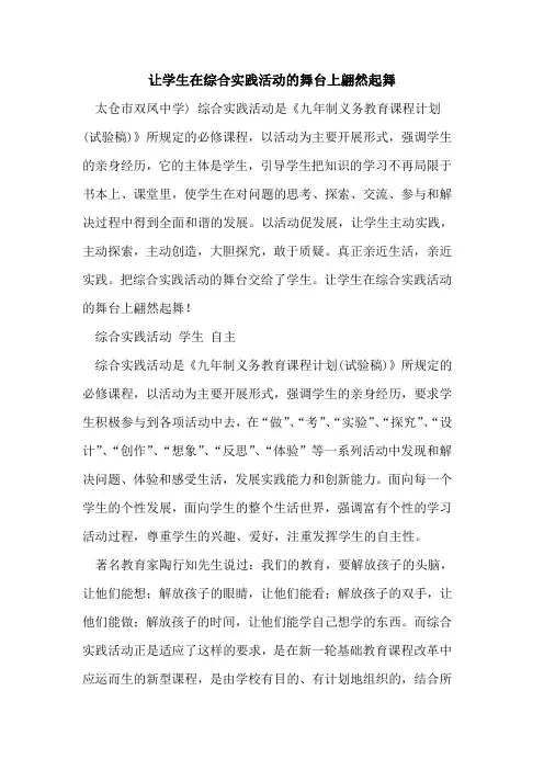 让学生在综合实践活动舞台上翩然起舞[论文]
